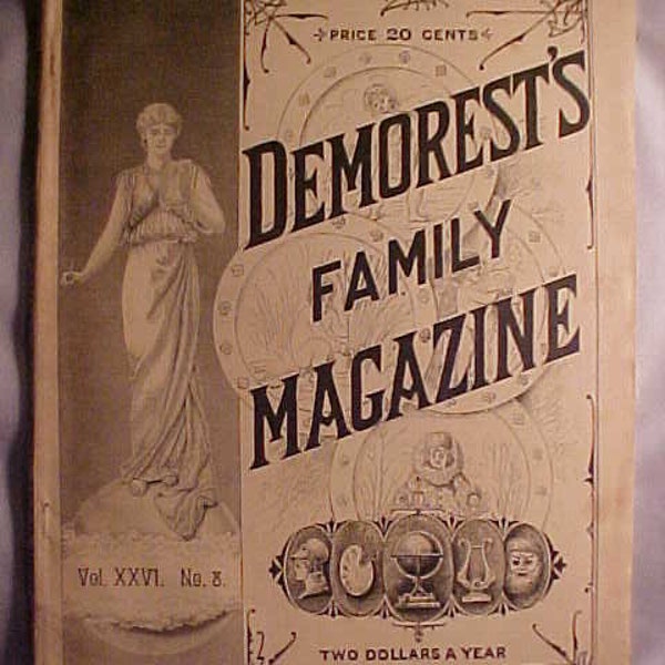 June 1890 Demorest's Family Magazine has 75 pages of ads and articles, Victorian House Decor, Fashion Household Magazine