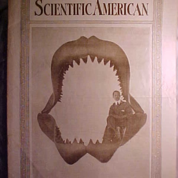 July 29, 1916 Scientific American Magazine with Jaws of Giant Fossil Shark cover, has 16 pages of ads & articles, Invention Magazine