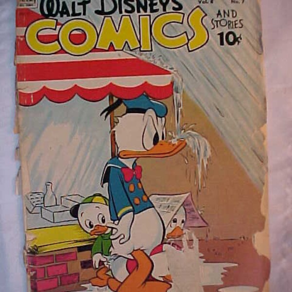 April 1948 Walt Disney's Comics and Stories Donald Duck Vol. 8 No. 7 #91 Golden Age Comic Book, Man Cave Decor, Birthday Gift Idea