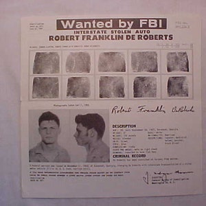 June 22, 1960 Wanted by FBI Poster Mailer of Robert Franklin De Roberts Stolen Auto FBI No 893,226 B Federal Bureau of Investigation #3371