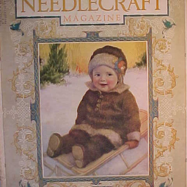 January 1925 Needlecraft Magazine ,has 46 pages of ads and articles with nice cover art by Annie Benson Muller ,Magazine for Women