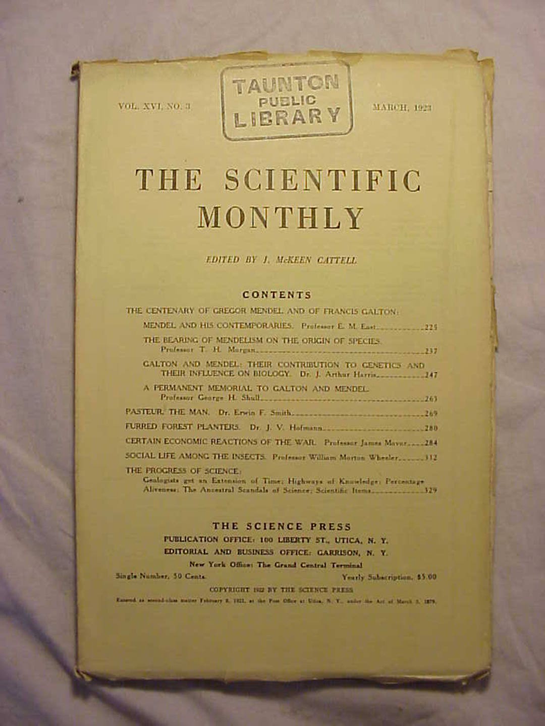 March 1923 the Scientific Monthly Magazine With 100+ Pages of Ads and ...