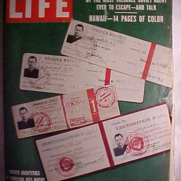 March 23, 1959 LIFE Magazine with Varied Identities of Red Agent on the Cover has 132 pages of ads and articles, Birthday Gift Idea No.2