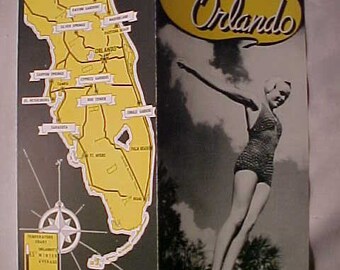 c1930s Sunny Orlando Florida Winter Playground Travel foldout Brochure, Florida History, Great for Scrapbook, Paper Ephemera, Art Deco Decor
