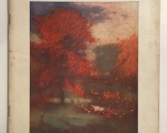 May include: The Literary Digest magazine cover from March 21, 1925, featuring an autumnal landscape painting titled "The Mill Pond" by George Inness. The cover has a vintage aesthetic with faded colors and aged paper.