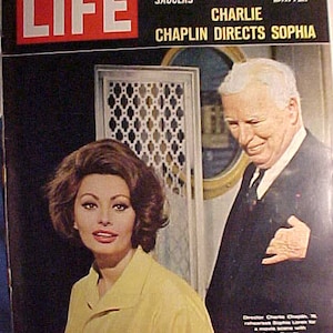 April 1, 1966 LIFE Magazine with Charlie Chaplin & Sophia Loren on the Cover has 112 pages of ads and articles, Birthday Gift Idea No.2