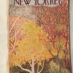 May include: The New Yorker magazine cover from Oct. 22, 1973, featuring an autumn landscape. The artwork depicts trees with yellow, orange, and brown leaves. The magazine title is in large, bold letters, with the price displayed in the upper right corner.