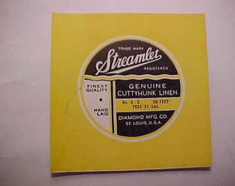 c1930-40s Diamond MFG Co. Streamlet Fishing Line St. Louis, MO., NOS new old stock fishing line advertising card, Hunting Fishing