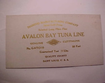 c1930s Diamond Manufacturing Company Avalon Bay Tuna Line St. Louis, MO., NOS new old stock fishing line advertising card, Hunting Fishing