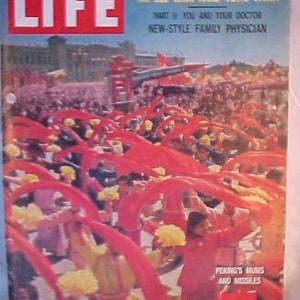 October 19, 1959 LIFE Magazine with Khrushchev Visit Chinese Youths Wave Scarves on the Cover has 178 pages of ads and articles