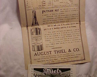 c1900 Putnam Ale bottled for August Thiel & Co. Boston, Mass. , Pre Prohibition Beer Brewery Breweriana Paper and Card, Man Cave Decor