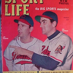 March 1949 Sport Life Magazine Volume 2 Number 3 with Lou Boudreau & Joe Gordon on the cover, Sports Bar Decor, Vintage Baseball Magazine