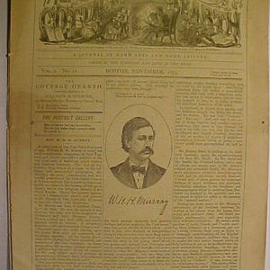 May include: A black and white portrait of a man with a mustache and beard. He is wearing a dark suit and a white shirt with a dark tie. The portrait is surrounded by a circle and the text "THE PORTRAIT GALLERY" is above the portrait. The text "W.H. Murray" is below the portrait.