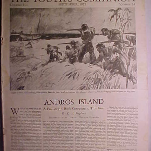 September 1927 The Youth's Companion Weekly Magazine Newspaper with Andros Island by Stephens on the front has 46 pages of ads & articles