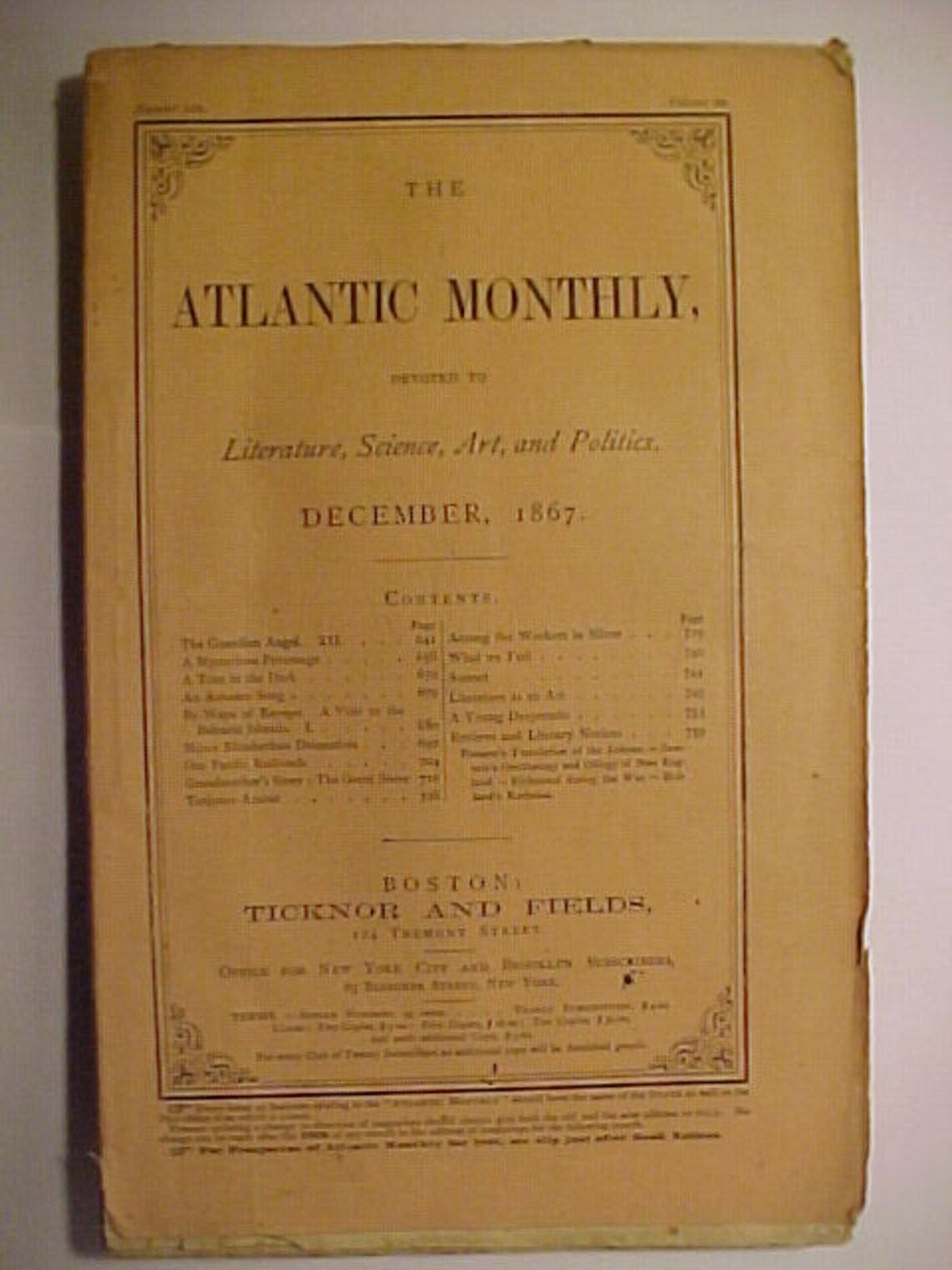 December 1867 The Atlantic Monthly Magazine published By Etsy