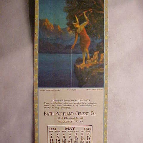 May 1924 Bath Portland Cement Co. Philadelphia, PA. Advertising Calendar Ink Blotter with Indian Princess Series Tiamilia The Little Eagle