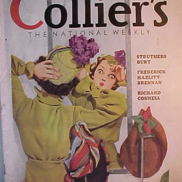 April 3, 1937 Collier's The National Weekly Magazine with cover art by Barbara Schwinn has 86 pages of ads and articles, Old Magazine