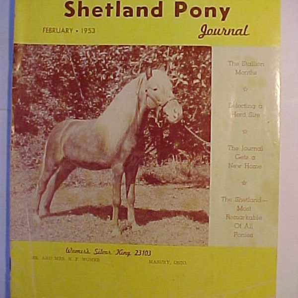 February 1953 American Shetland Pony Journal Magazine , Vintage Horse Pony Magazine, has 34 pages of ads and articles