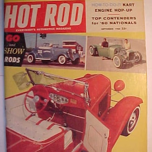 September 1960 Hot Rod Magazine has 130 pages of ads and articles and good cover art, Antique Automobile Muscle Car Hot Rod Rat Rod Magazine