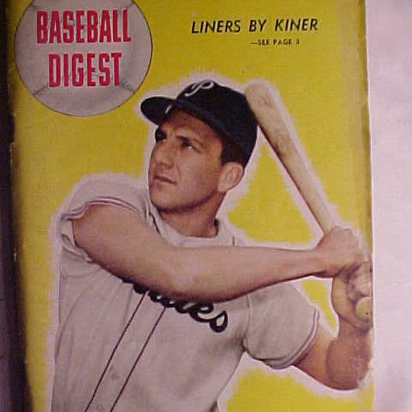 July 1948 Baseball Digest Magazine Volume 7 Number 7 with Ralph Kiner on the cover, Sports Bar Decor, Antique Baseball Publication