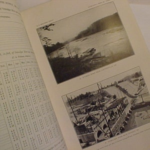 May include: A black and white photo of a dam and a river. The photo is from a book about surface water supply. The text in the photo reads "A Concrete Dam near Carthage, N.Y."