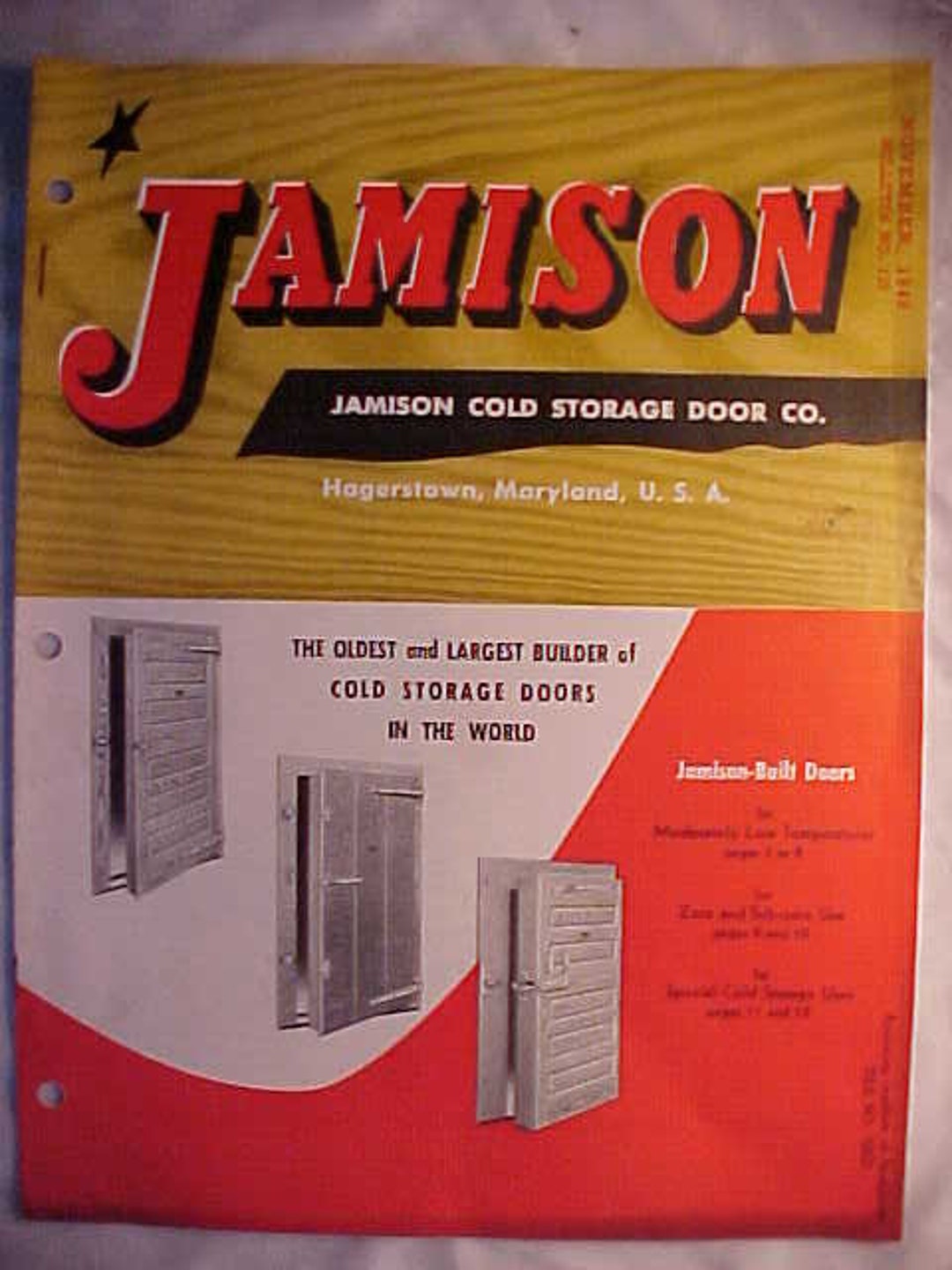 1948 Jamison Cold Storage Door Co. Hagerstown, Maryland, Wooden Refrigerator Door Salesman