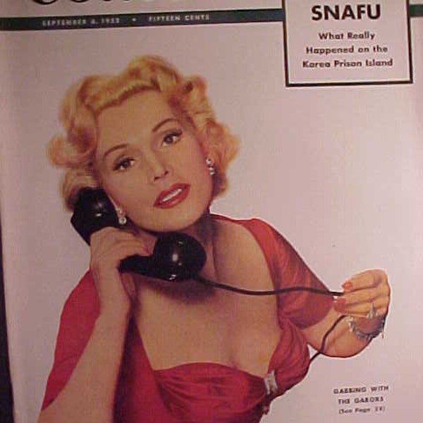 September 6, 1952 Collier's The National Weekly Magazine with Zsa Zsa Gabor on the cover by Philippe Halsman has 70 pages of ads & articles