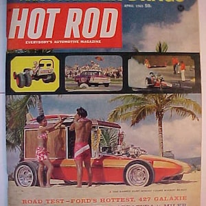 April 1965 Hot Rod Magazine has 122 pages of ads and articles with nice cover art, Antique Automobile Muscle Car Hot Rod, Rat Rod Magazine