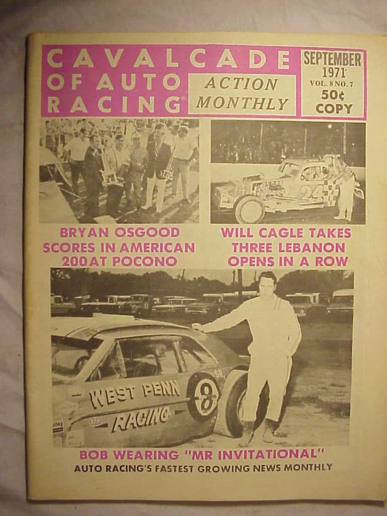 NASCAR Stock Car Racing Magazine with 95 pages of Text /& Pictures September 1971 Cavalcade of Auto Racing Magazine Action Monthly