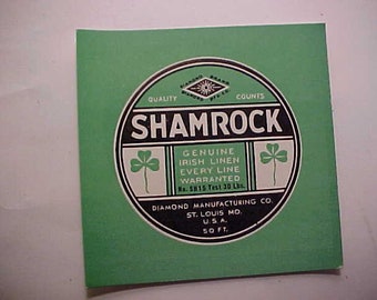 c1930-40s Diamond Manufacturing Co. Shamrock Fishing Line St. Louis, MO., NOS new old stock fishing line advertising card, Hunting Fishing