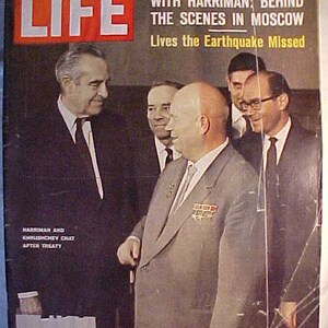 August 9, 1963 LIFE Magazine with Harriman & Khrushchev on the Cover has 90 pages of ads and articles, Birthday Gift Idea