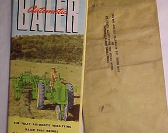 1953 John Deere Automatic Baler, Original John Deere Catalog Manual Brochure Booklet, Dairy Farm Decor, with the original envelope No.2