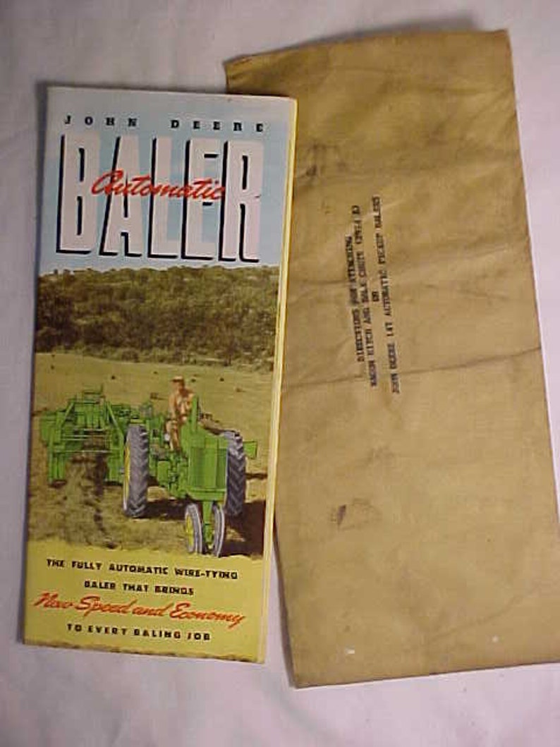 1953 John Deere Automatic Baler, Original John Deere Catalog Manual Brochure Booklet, Dairy Farm Decor, with the original envelope No.2 image 1