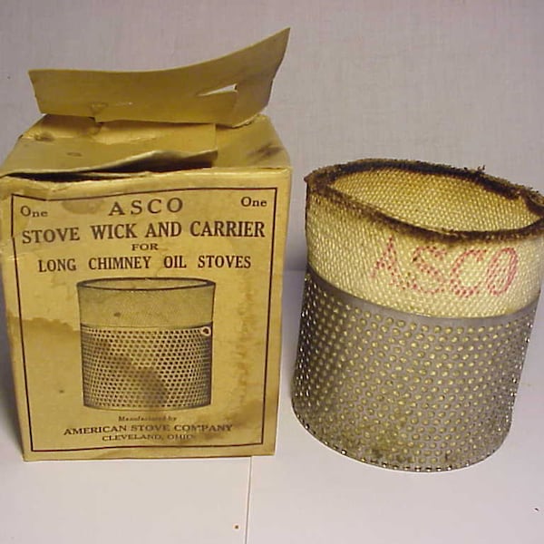 c1930s ASCO Stove Wick and Carrier for Long Chimney Oil Stoves, Kerosine Stove Wick