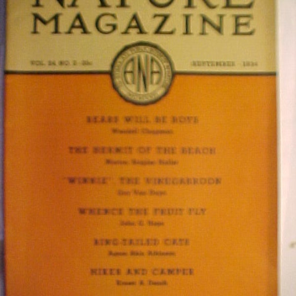 September 1934 Nature Magazine Fully illustrated has 47 pages of ads and articles, Vintage Children's Science and Nature Magazine