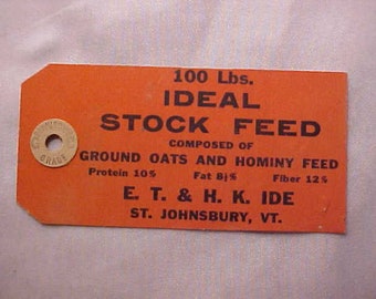 c1920-30s Two Different E. T. & H. K. Ide St. Johnsbury, VT. Bag Tags , Vintage Grain Bag Tags, Vermont Advertising Card