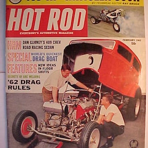 February 1962 Hot Rod Magazine has 122 pages of ads and articles with nice cover art, Antique Automobile Muscle Car Hot Rod Rat Rod Magazine