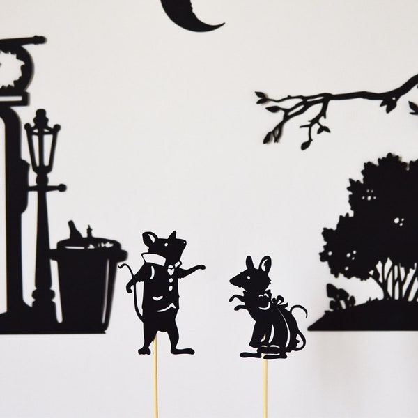 The Town Mouse and the Country Mouse Shadow Puppet Set: Eight Puppets