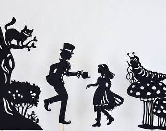 Alice in Wonderland Shadow Puppet Set: Ten Puppets