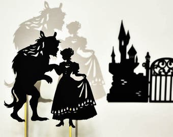 La Belle et la Bête : Ensemble de marionnettes d'ombres Silhouette