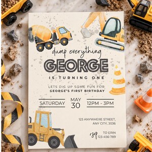Construction Birthday Invitation | Editable Canva Template