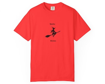 Spooky Witches silhouette T-Shirt | Witch on Broom Halloween Tee