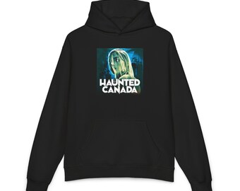 Haunted Canada graphic Relaxed Hoodie | spooky ghost, horror retro