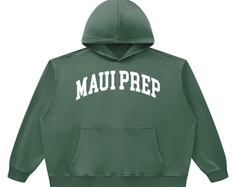 Moletom com Capuz Classic Maui Prep Arch Boxy | Unissex | Algodão Pesado com Lavagem Vintage | 3 Cores