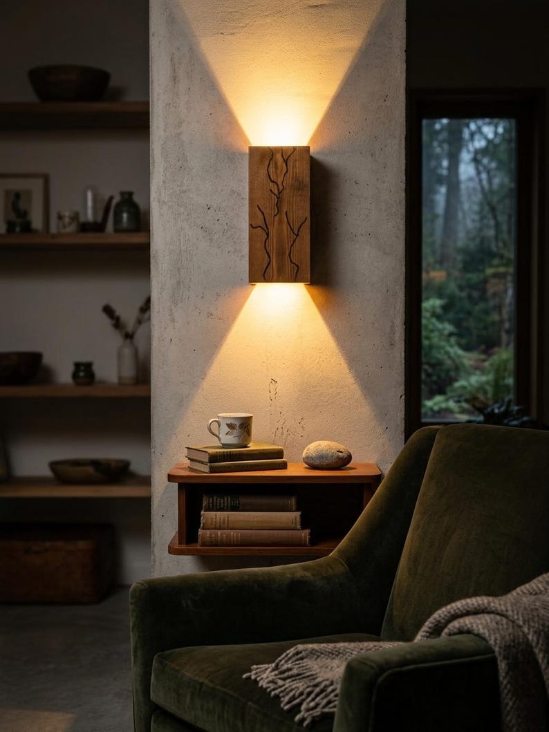 Rustic Wooden Wall Sconce, Hand-carved Light, Up-down LED Lighting - Etsy