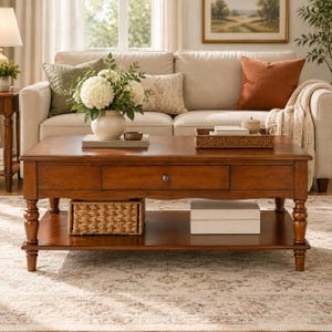 Farmhouse Rectangular Coffee Table Solid Woos Center Table for Living Room