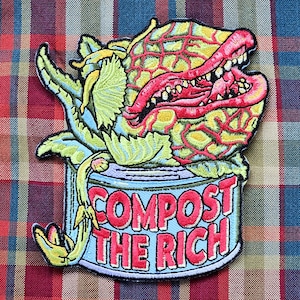 Parche termoadhesivo bordado "Compost the Rich" de planta carnívora