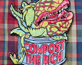 "Fleischfressende Pflanze ""Compost the Rich"" Gestickter Aufnäher zum Aufbügeln."