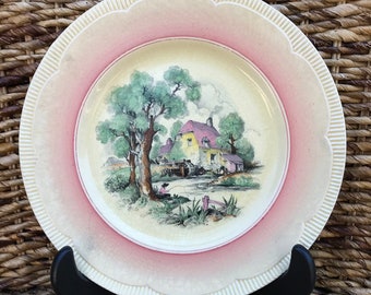 Clarice Cliff Newport Pottery Co. England Boy Fishing Waterwheel Scene Plate