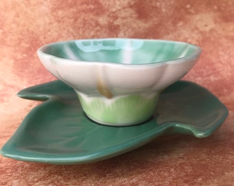 Antique Porcelain Flower Cup and Leaf Saucer